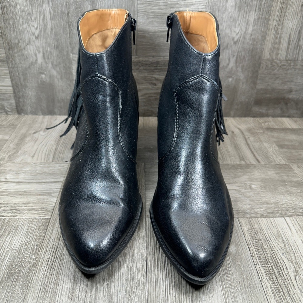Indigo Rd Ankle Boots Womens 9 Black‎ Fringe Western Faux Leather Boho - Picture 4 of 12